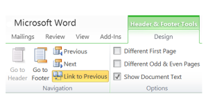 word document header won link to previous
