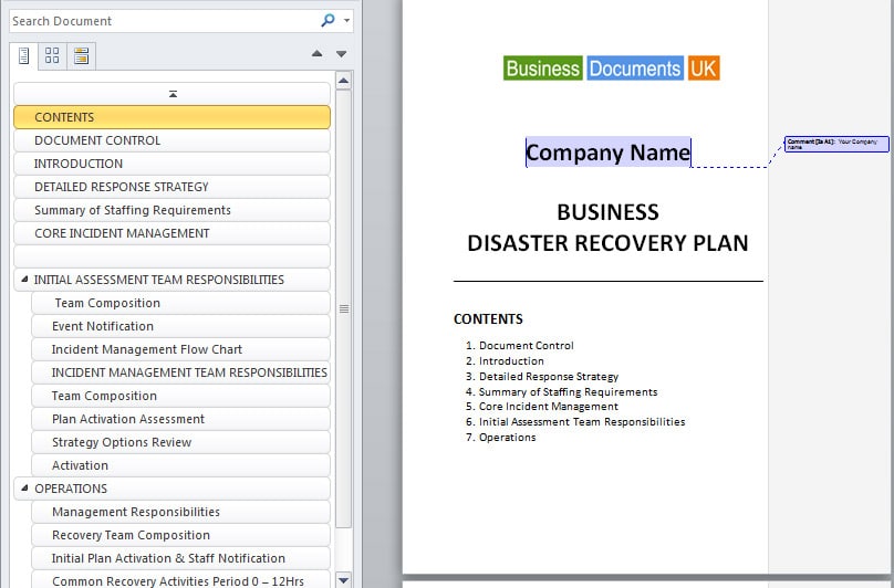 how to document contingency and disaster recovery plan professionally