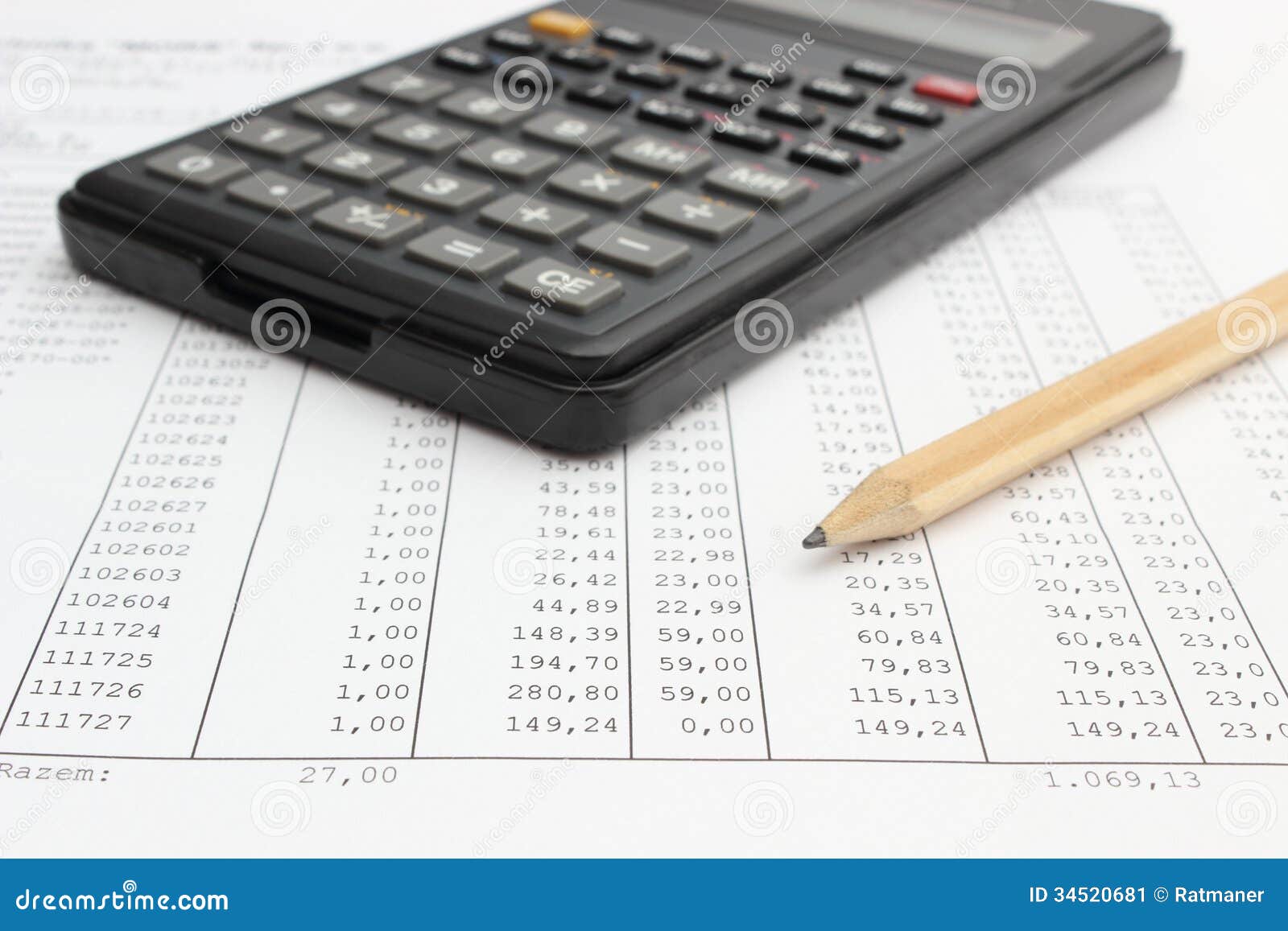 calculator and payroll document stock image
