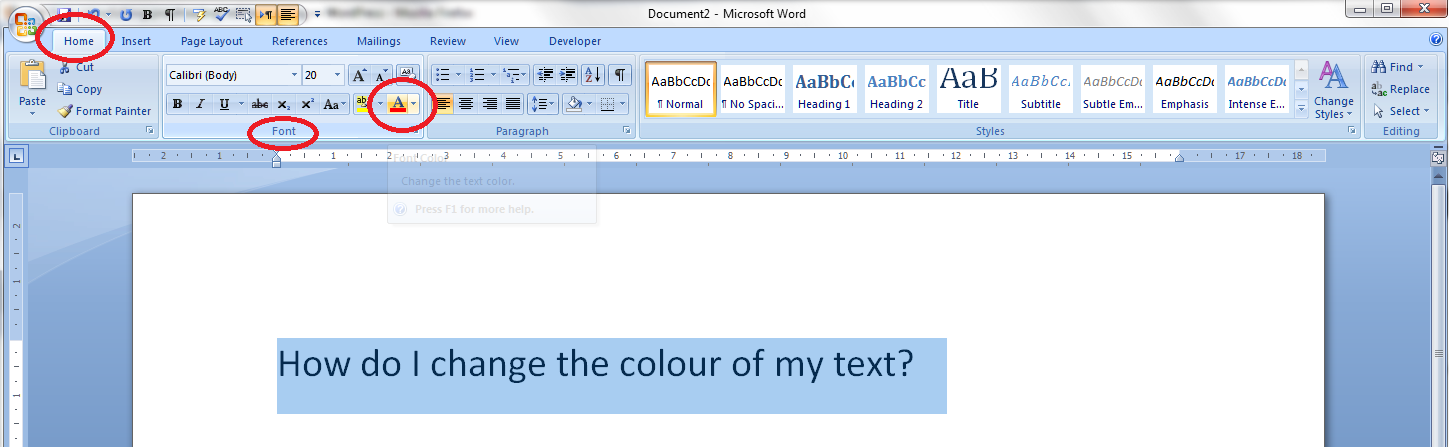 how to change text color in a word document