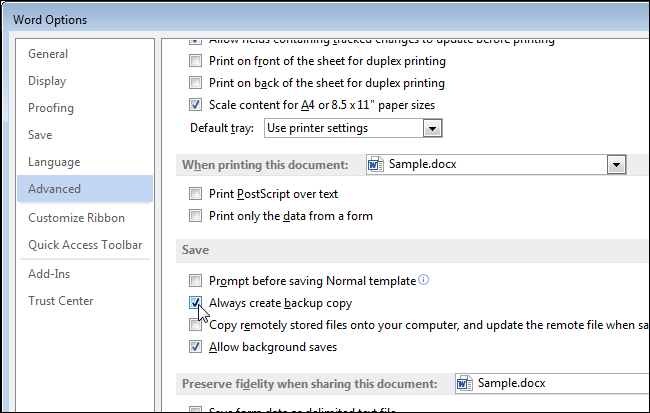 how to open word backup document