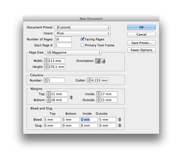 indesign template use for new document
