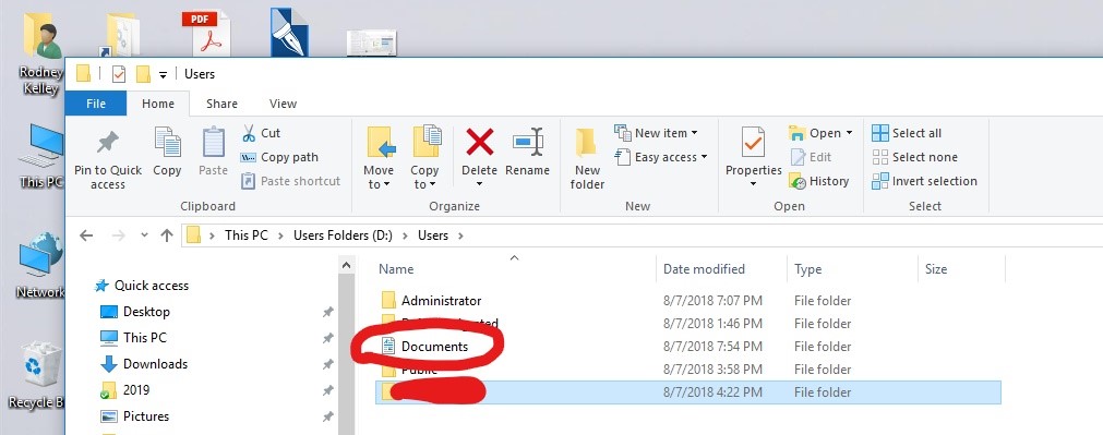 move document folder windows 10