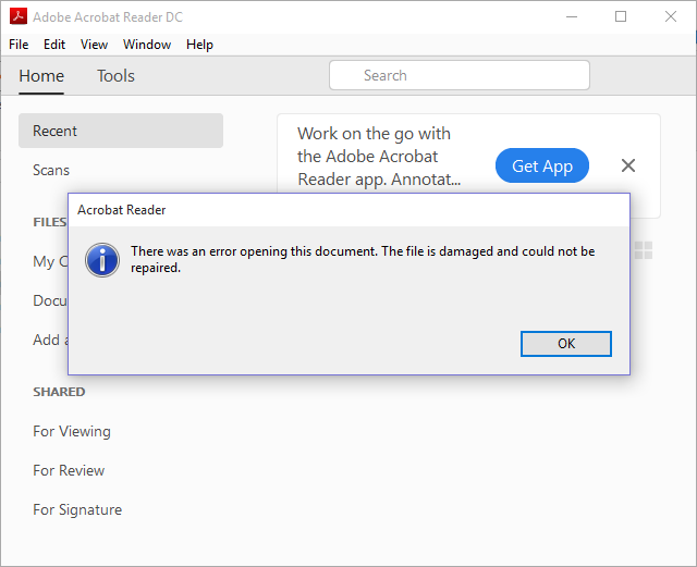 restoring a corrupted document in acrobat